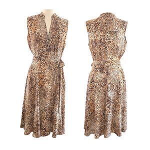 Nanette Lepore Leopard Print Fit & Flare Casual Day Dress Sz 8 Sleeveless Belted
